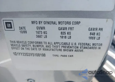 2000 Chevrolet Corvette from USA, damaged, VIN 1G1YY22G3Y5108198